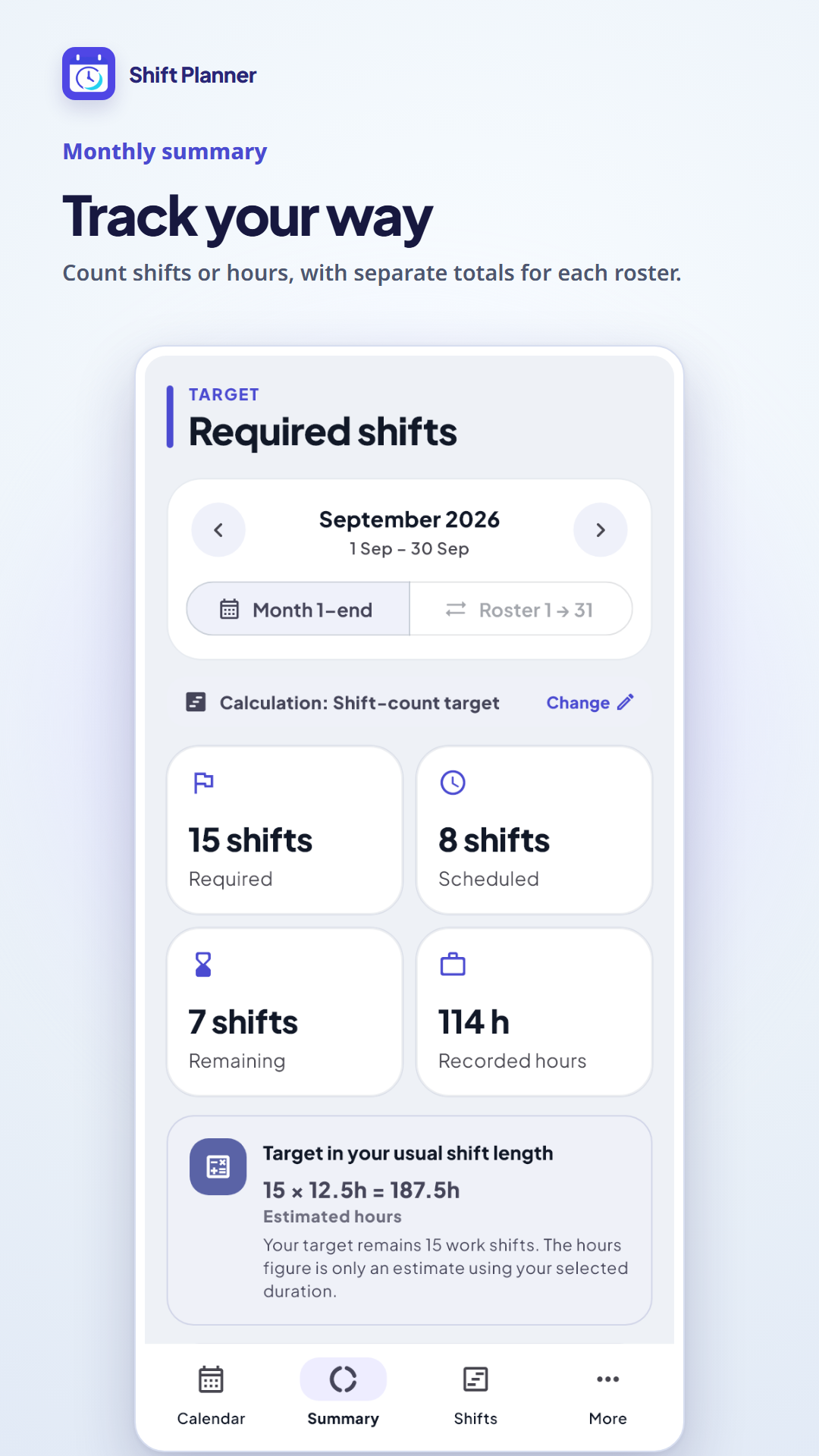 Work calculations in the Android app