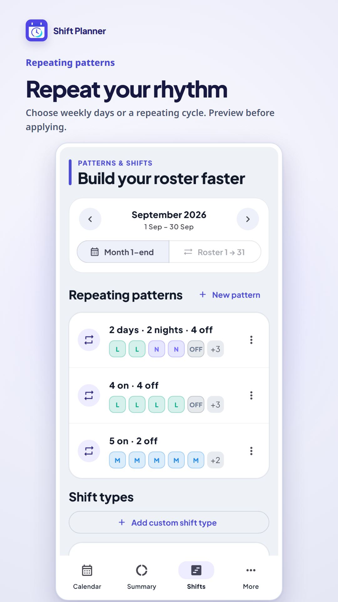 Repeating roster patterns in the Android app
