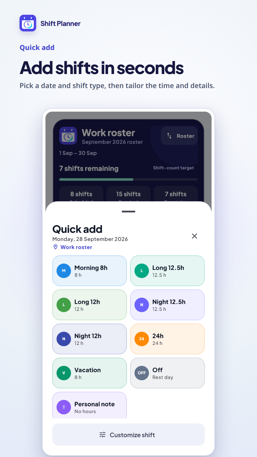 Adding a shift in the Android app